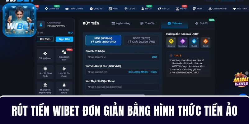 Rút tiền WIBET an toàn bằng tiền ảo cực dễ