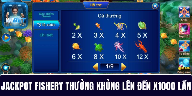 Sinh vật biển trong Jackpot Fishery thưởng khủng lên đến x1000 lần